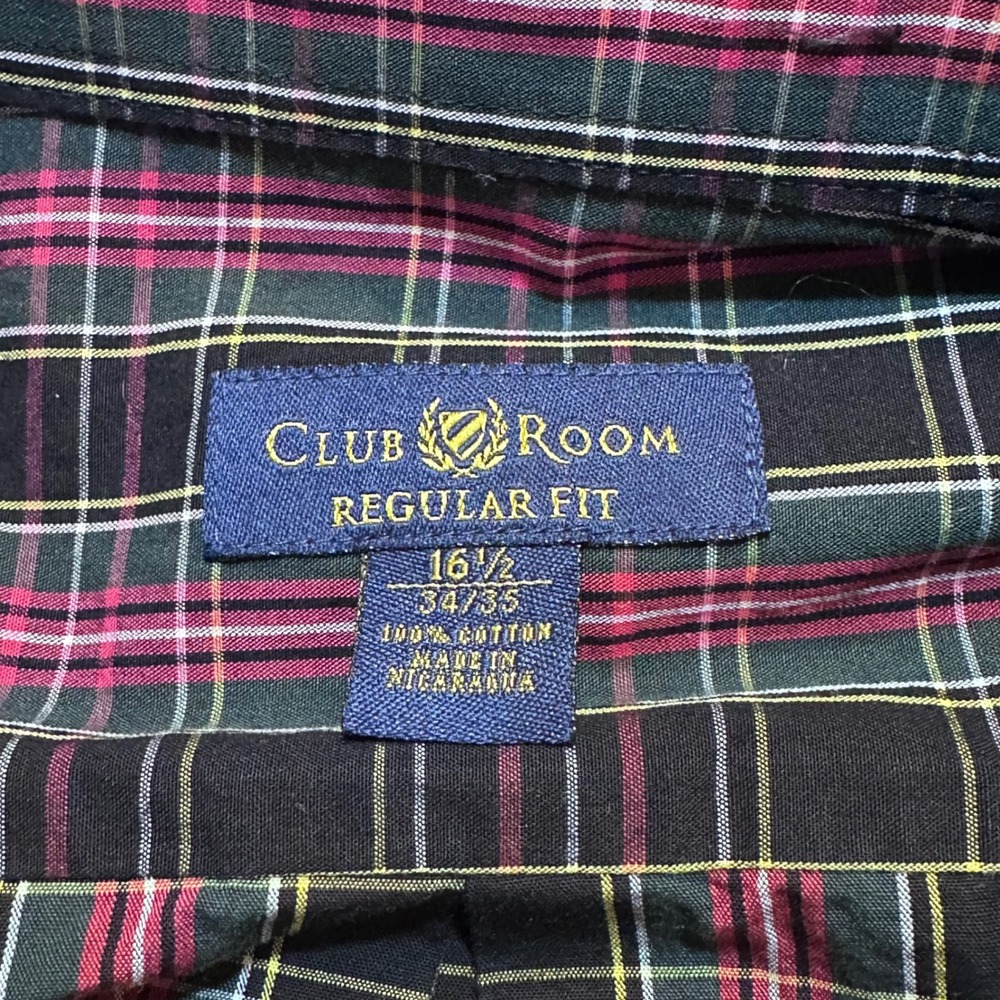 Club Room Mens Regular Fit Plaid Button Down Shirt Pink Black Cotton 16.5 34/35 - Picture 4 of 9